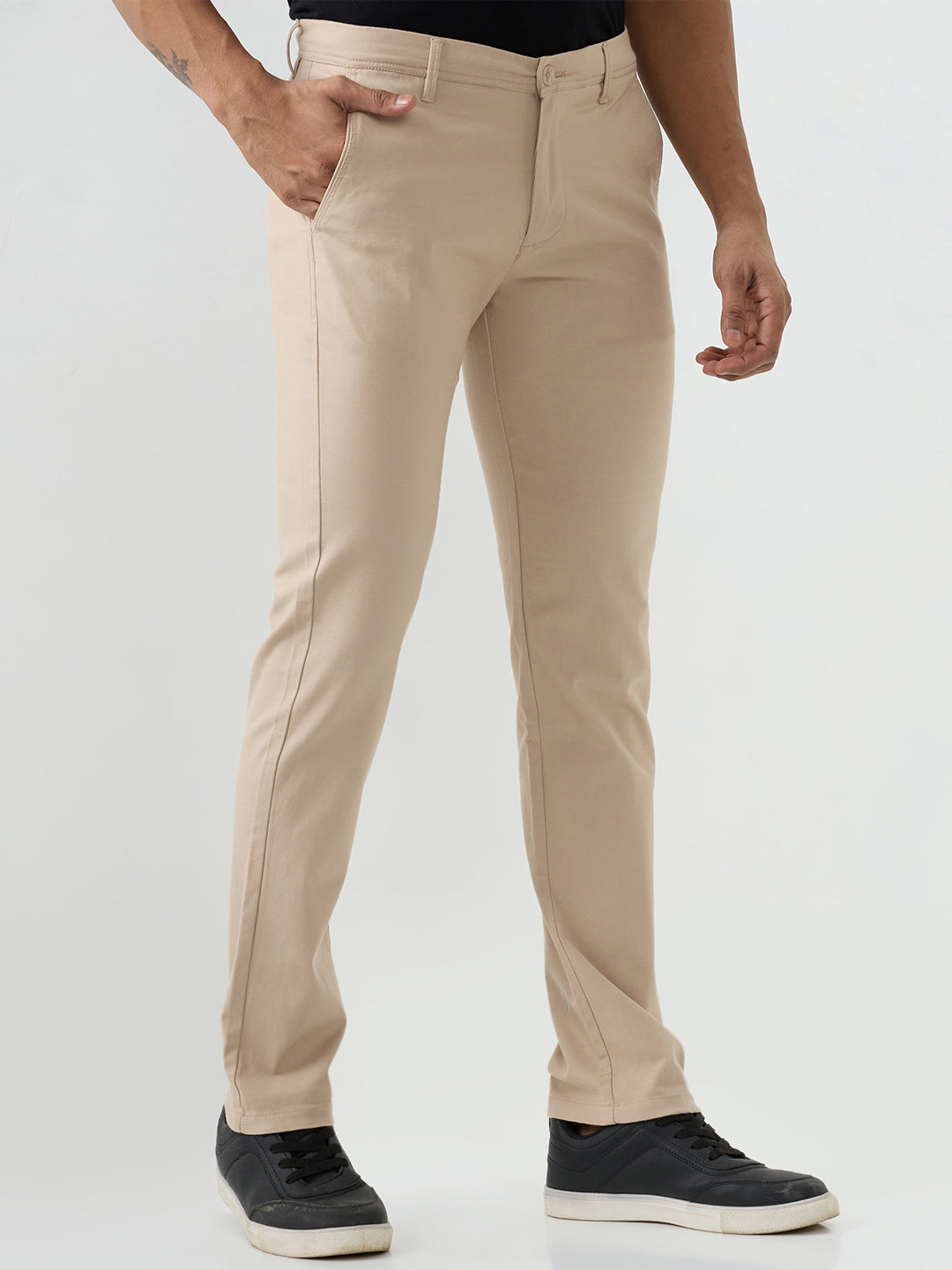 Spykar Khaki Mid Rise Trousers For Men