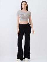 Women Flare Fit Jeans Flare Leg Black High Rise