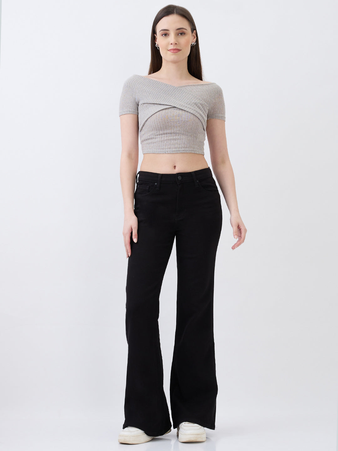 Women Flare Fit Jeans Flare Leg Black High Rise