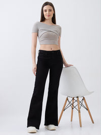 Women Flare Fit Jeans Flare Leg Black High Rise