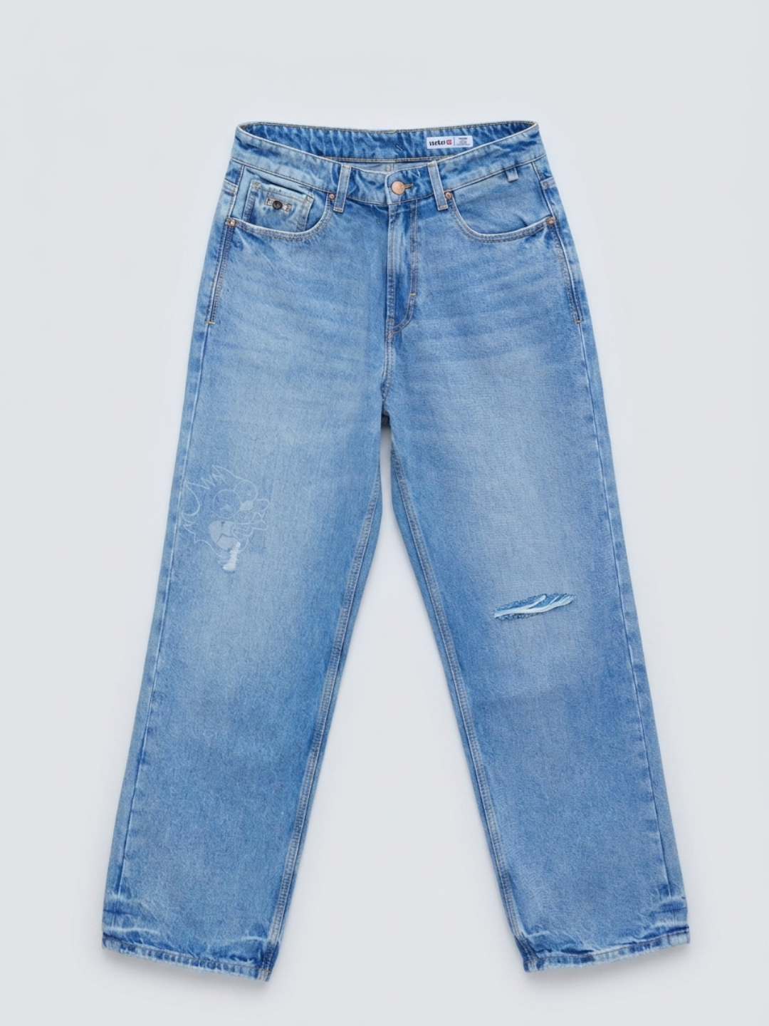 Men Ikemen Jeans Loose Fit Light Blue Low Rise