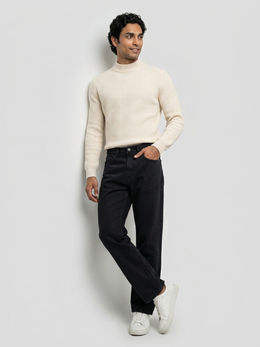 Men Ikemen Jeans Loose Fit Black Low Rise