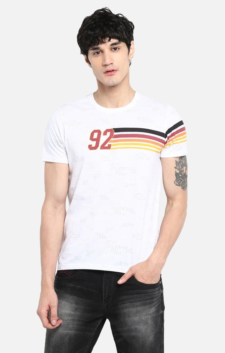 Spykar White Printed Slim Fit Men T-Shirts