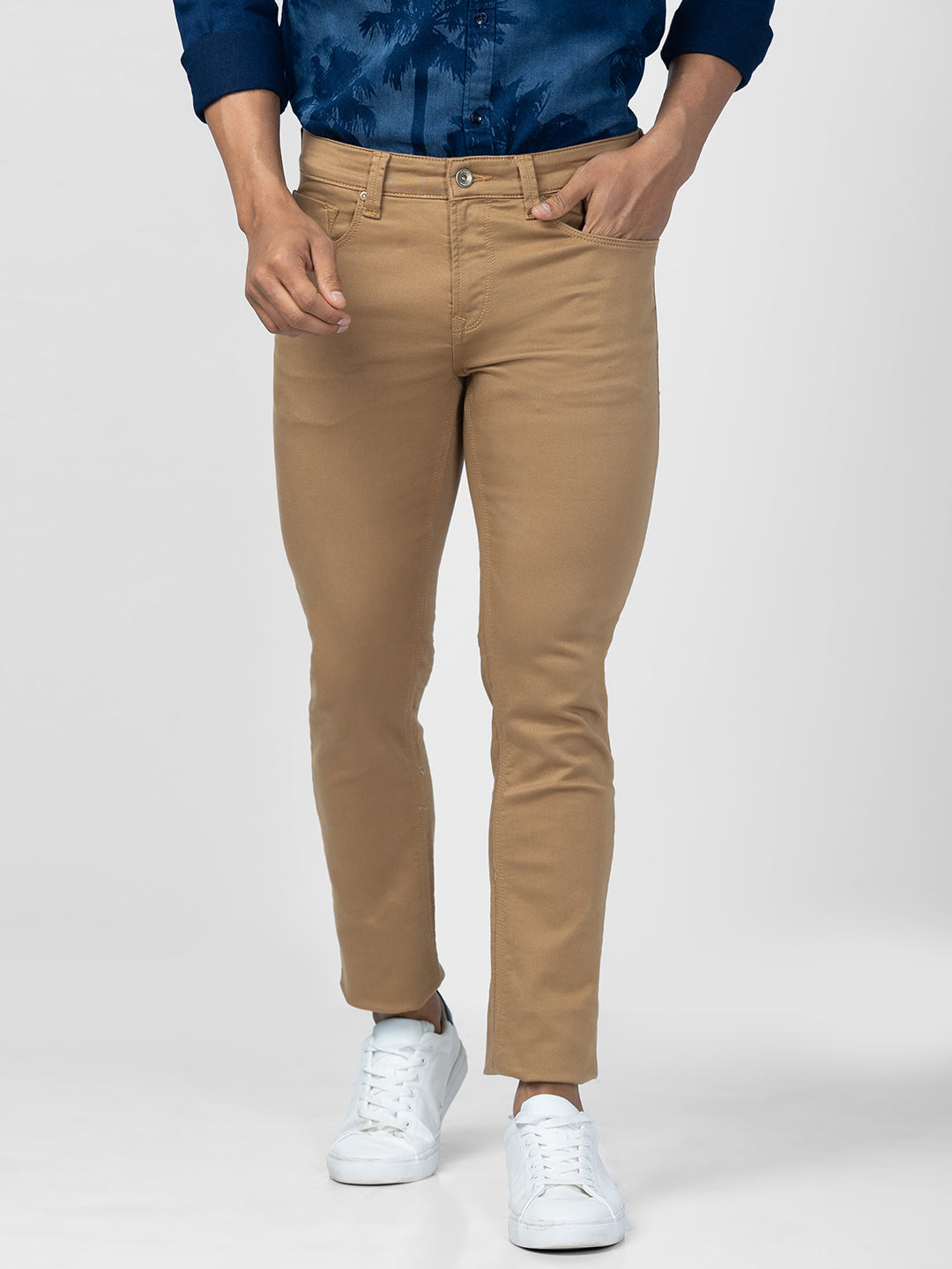 Spykar Men Dark Khaki Cotton Regular Fit Narrow Length Jeans (Rover)