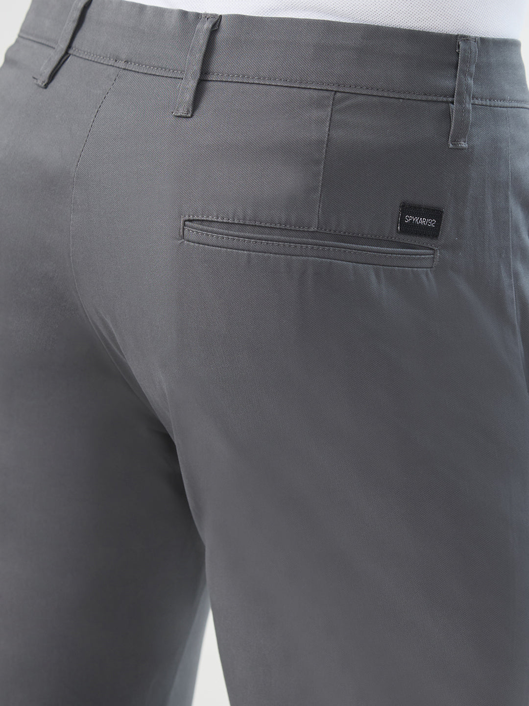 Spykar Dark Grey Slim Fit Mid Rise Trousers For Men