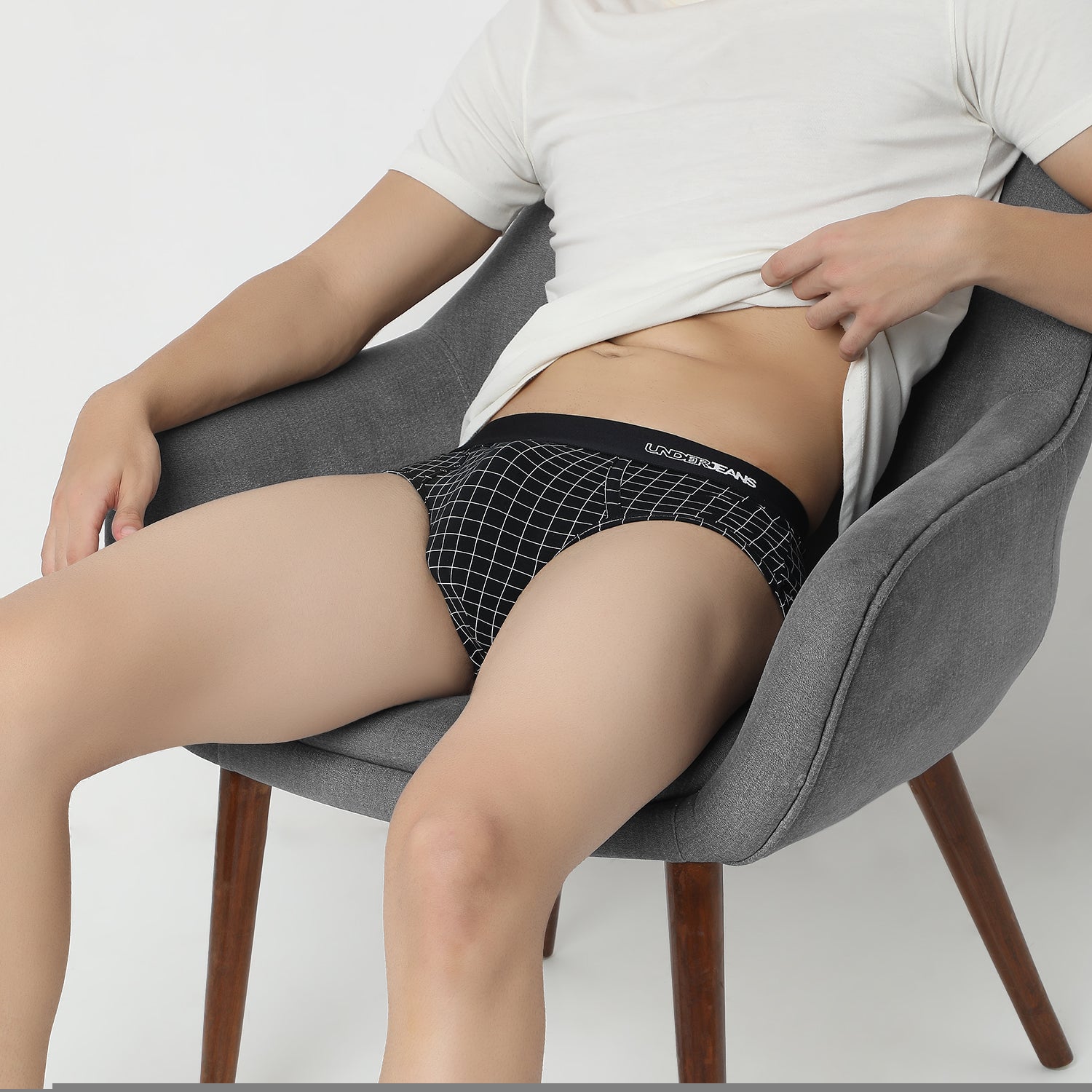 UnderJeans by Spykar Men Basic Dark Grey Checks Ultrasoft Briefs
