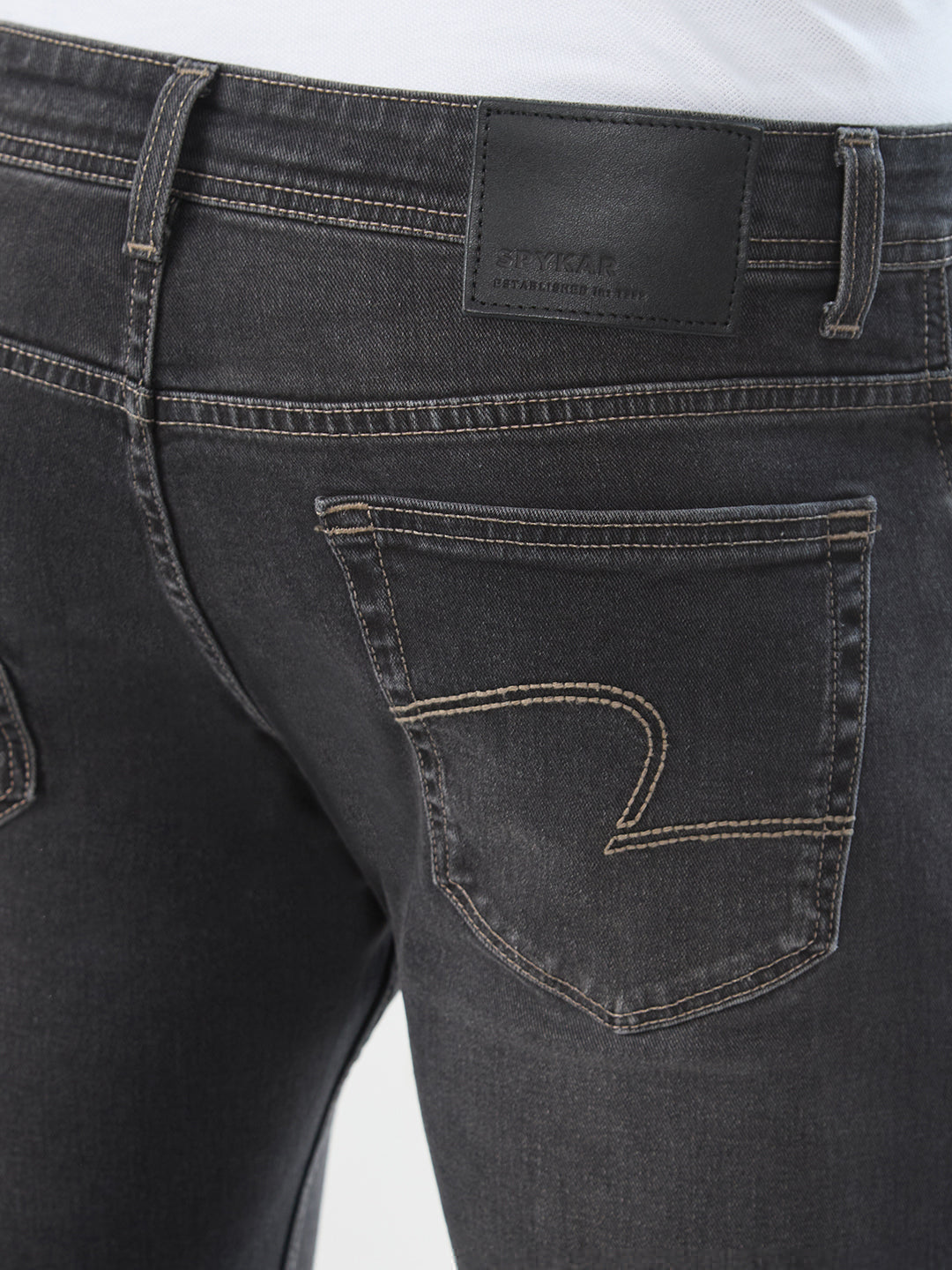 Spykar Charcoal Black Slim Fit Mid Rise Jeans For Men