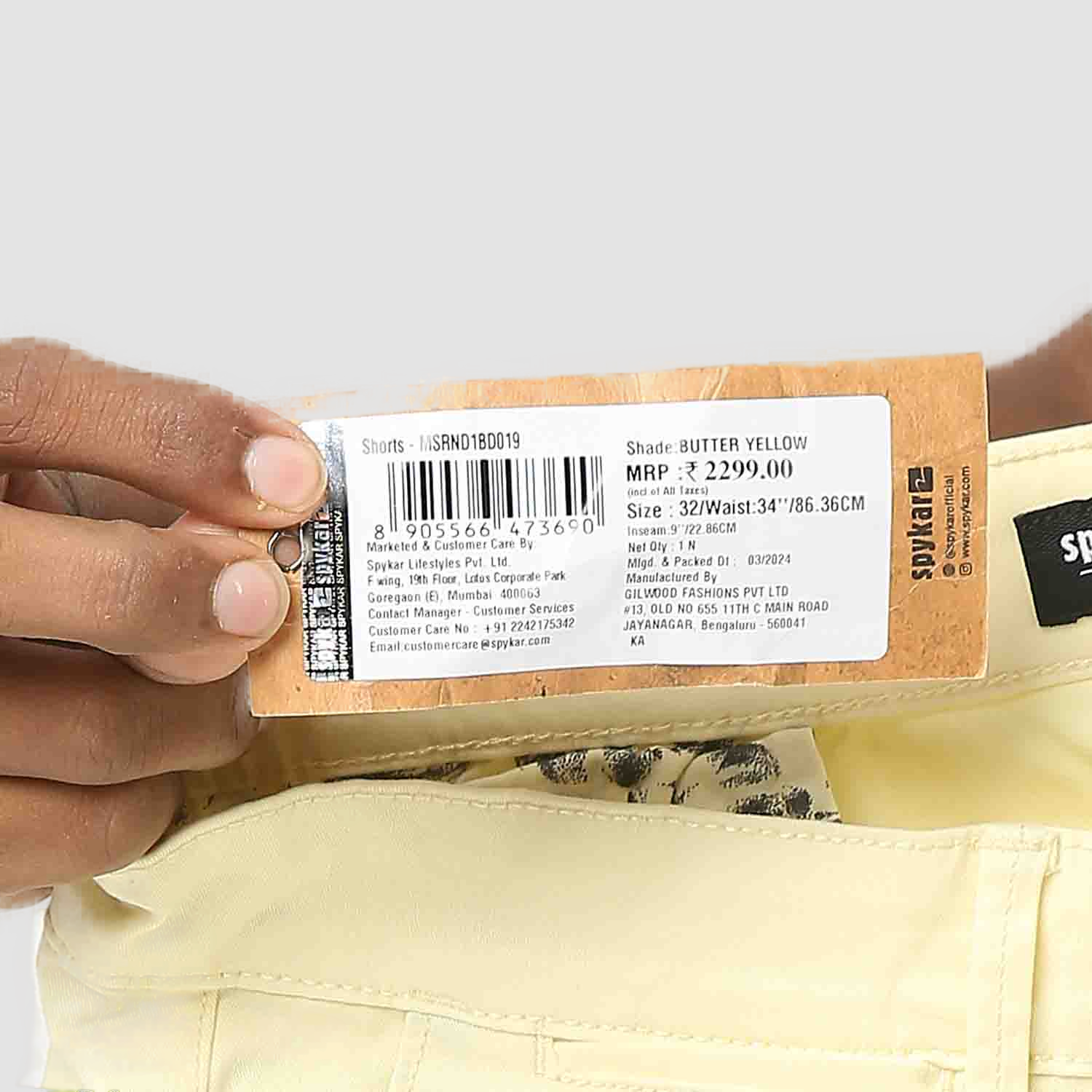 Spykar Butter Yellow Mid Rise Straight Fit Casual Shorts For Men