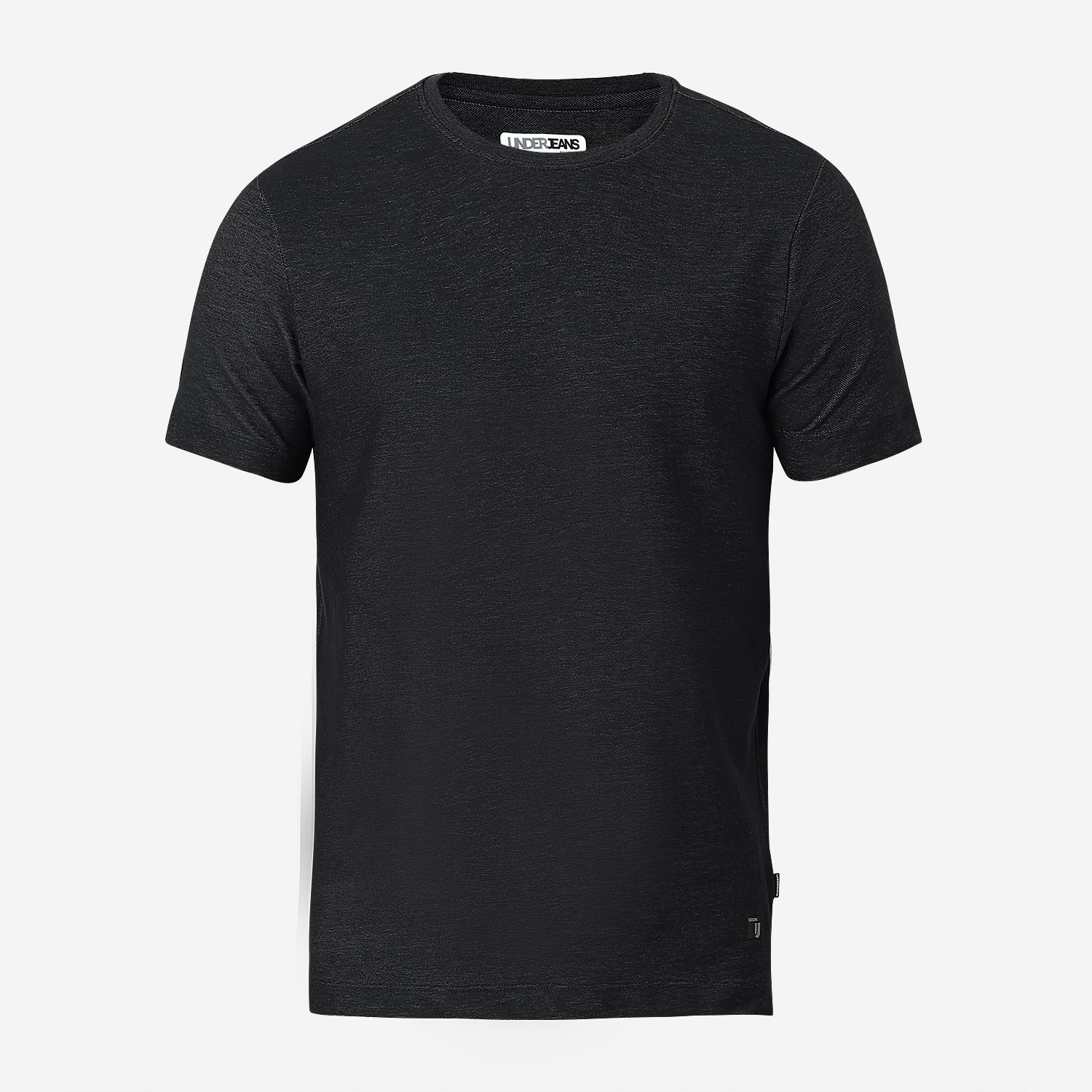 UnderJeans by Spykar Men Basic Dark Denim Black Slim Fit T-Shirts