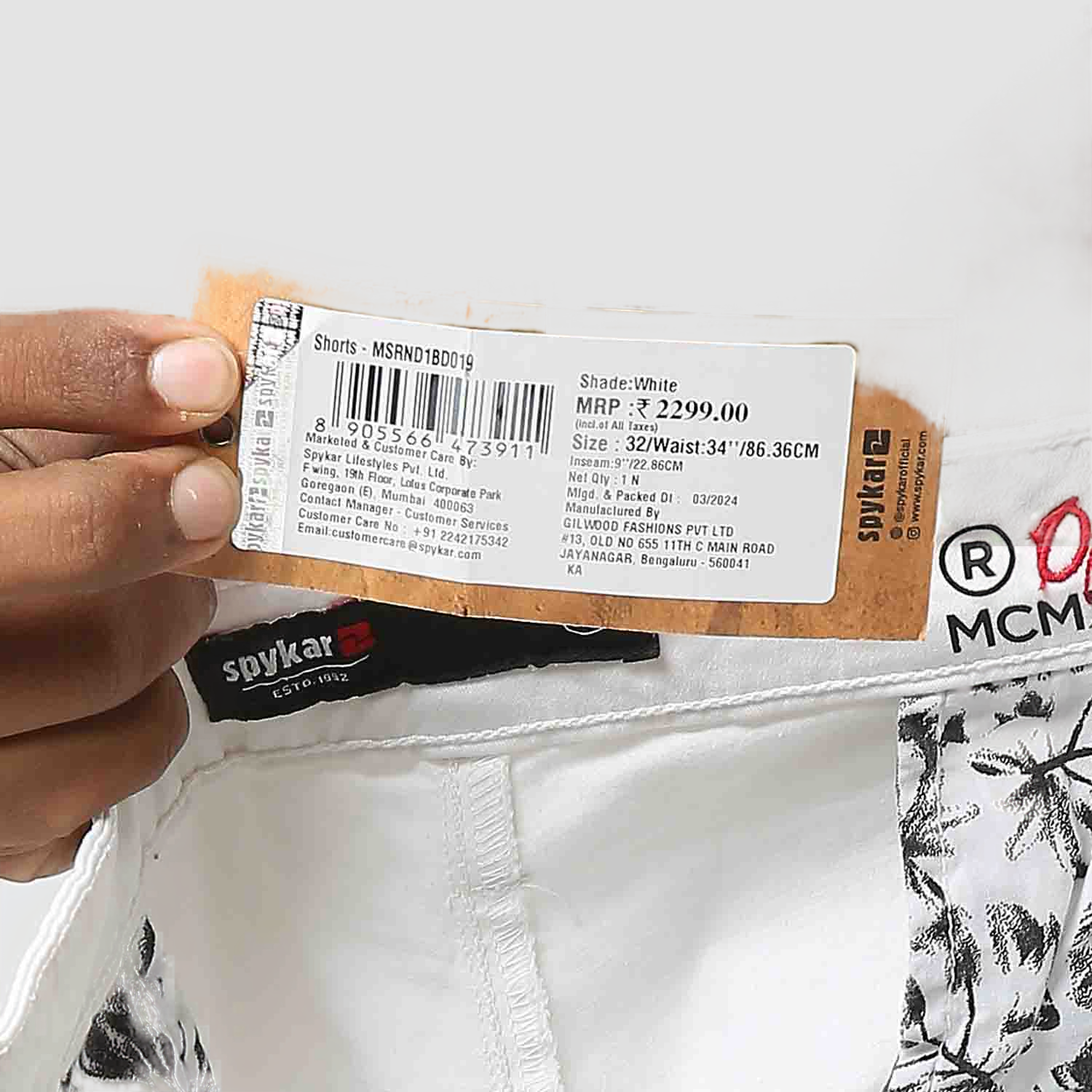 Spykar White Mid Rise Straight Fit Casual Shorts For Men