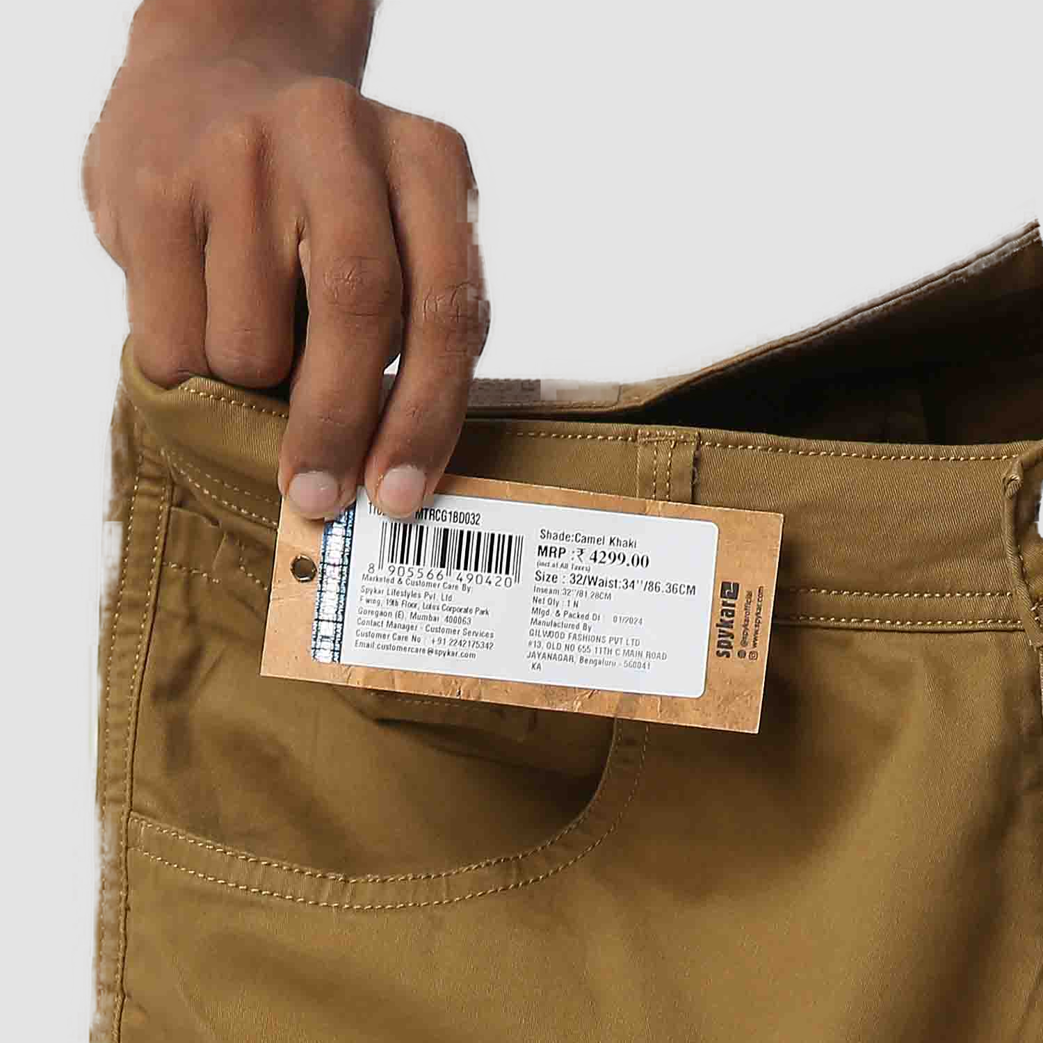 Spykar Camel Khaki Mid Rise Cargo Fit Casual Trouser For Men