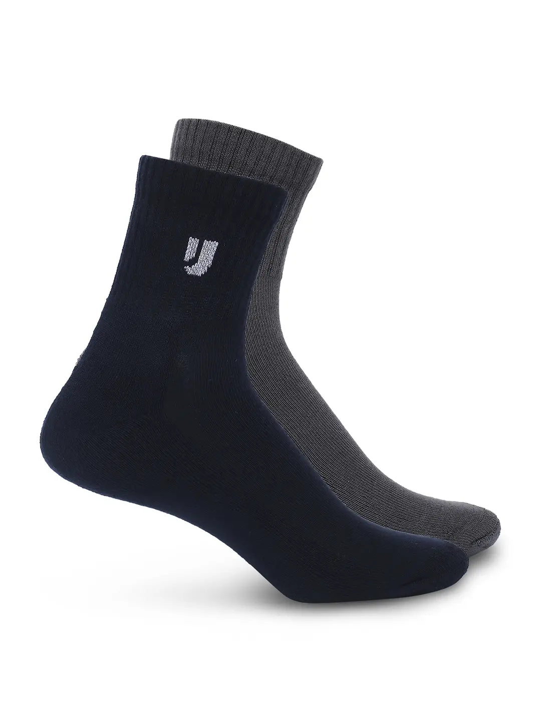 Men Dark Blue & Grey Cotton Blend Ankle Length Socks - Pack Of 2 - Underjeans By Spykar