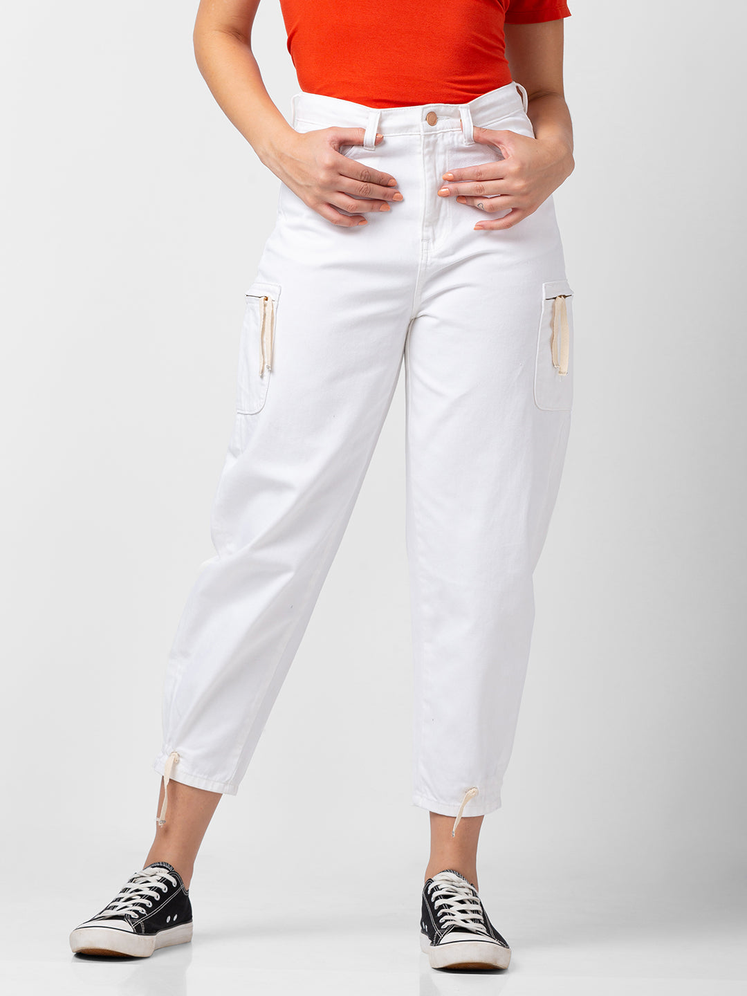 Spykar Women White Lycra Baggy Fit Crop Length Jeans (Clara)