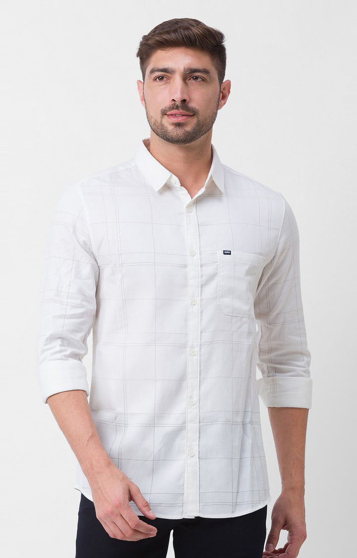 Spykar White Cotton Full Sleeve Plain Shirt For Men