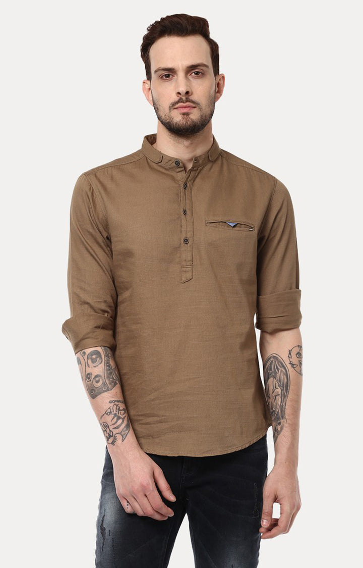 Spykar Men'S Brown Cotton Solid Casual Shirts