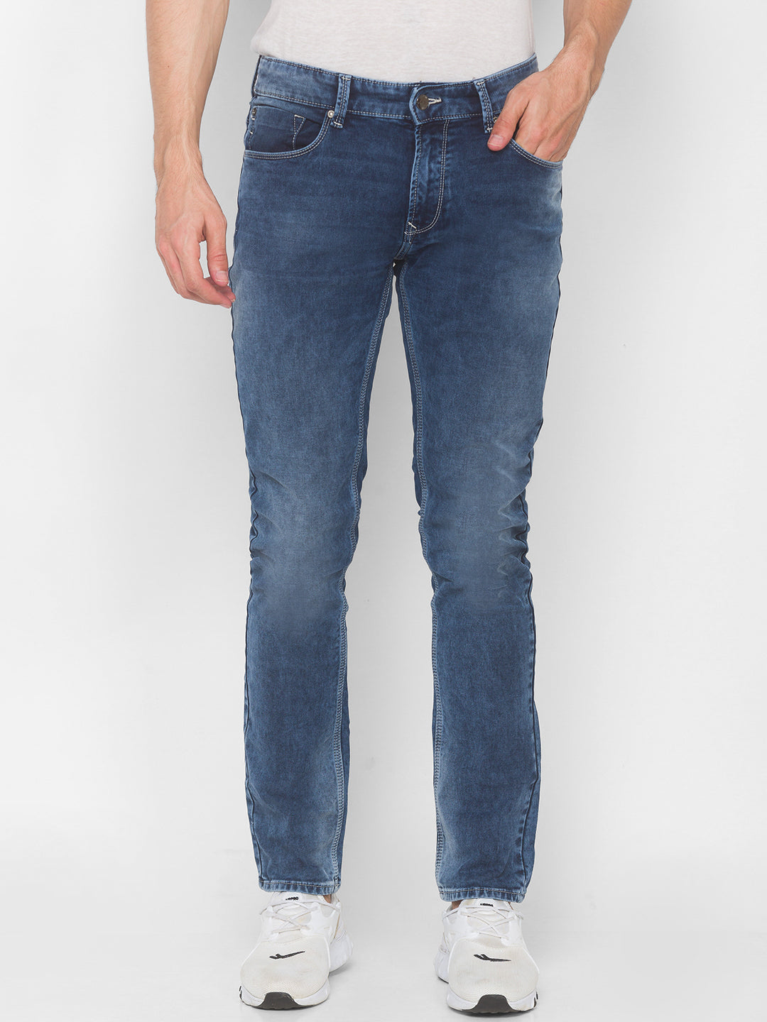 Spykar Men Mid Blue Solid Regular Low-Rise Jeans (Rover)