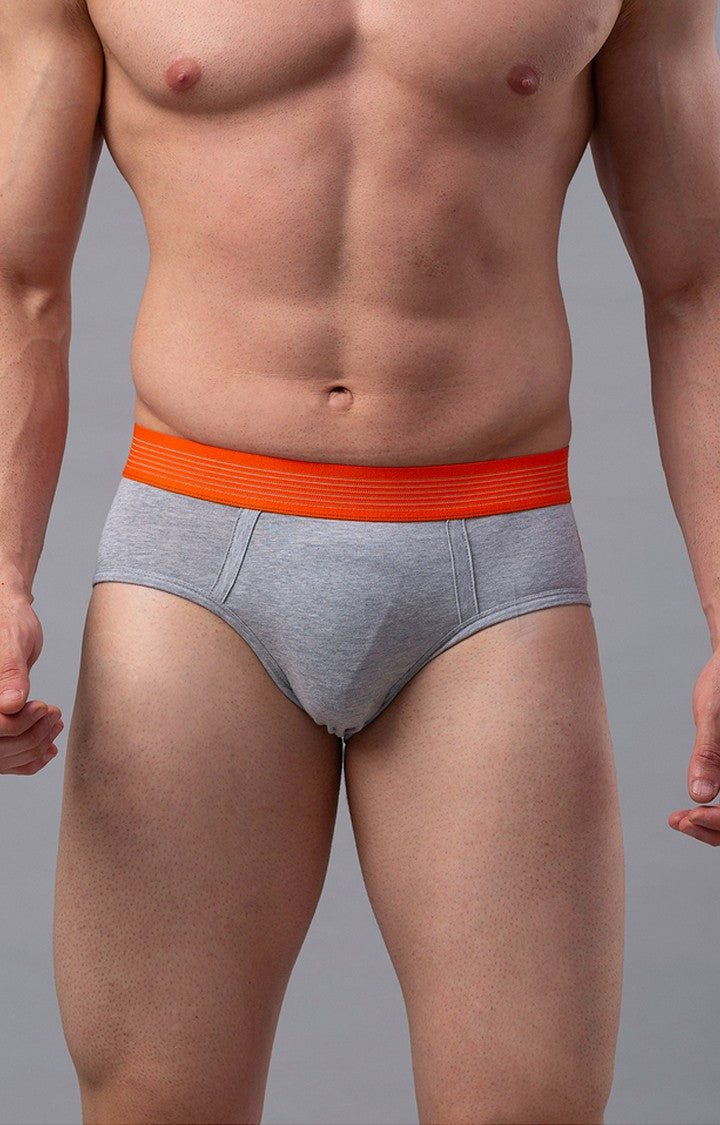 Underjeans By Spykar Grey Solid Briefs For Men