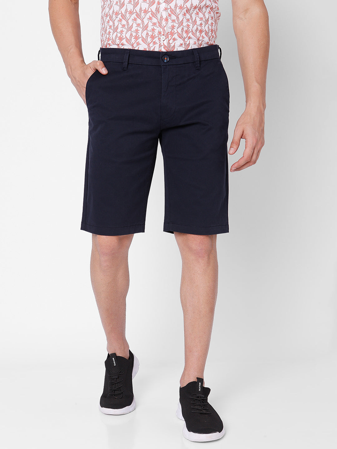 Spykar Men Blue Cotton Slim Fit Casual Shorts