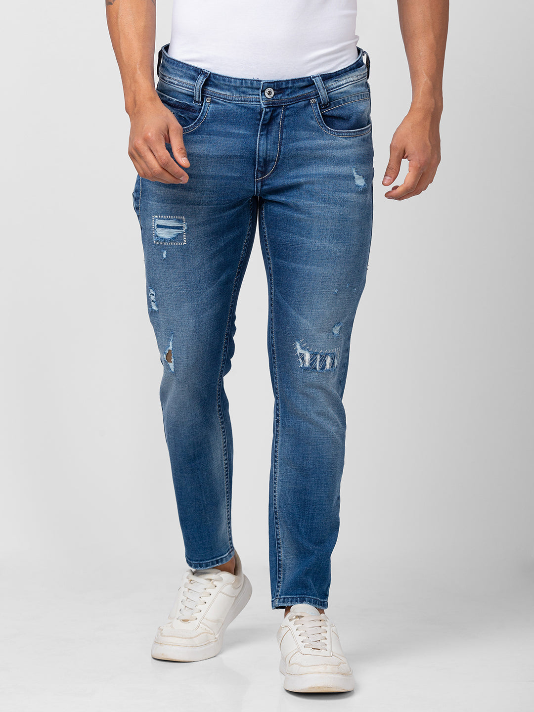 Spykar Men Mid Blue Cotton Slim Fit Tapered Length Jeans (Kano)