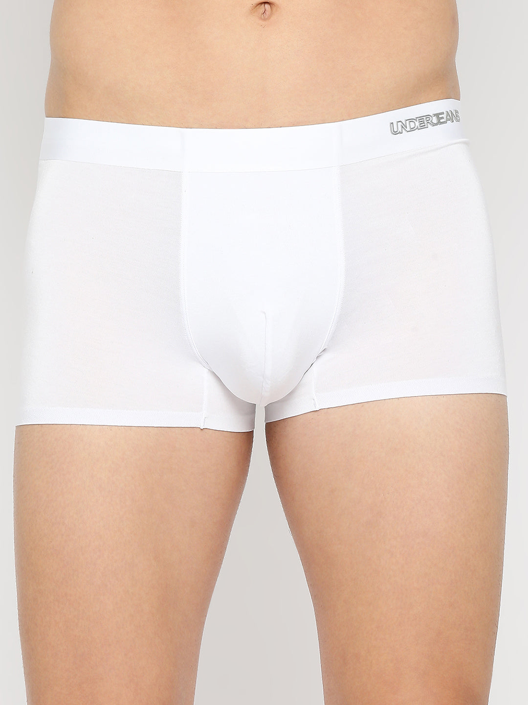 Men White Solid Super Premium Bonded Elastic Trunk - Underjeans By Spykar