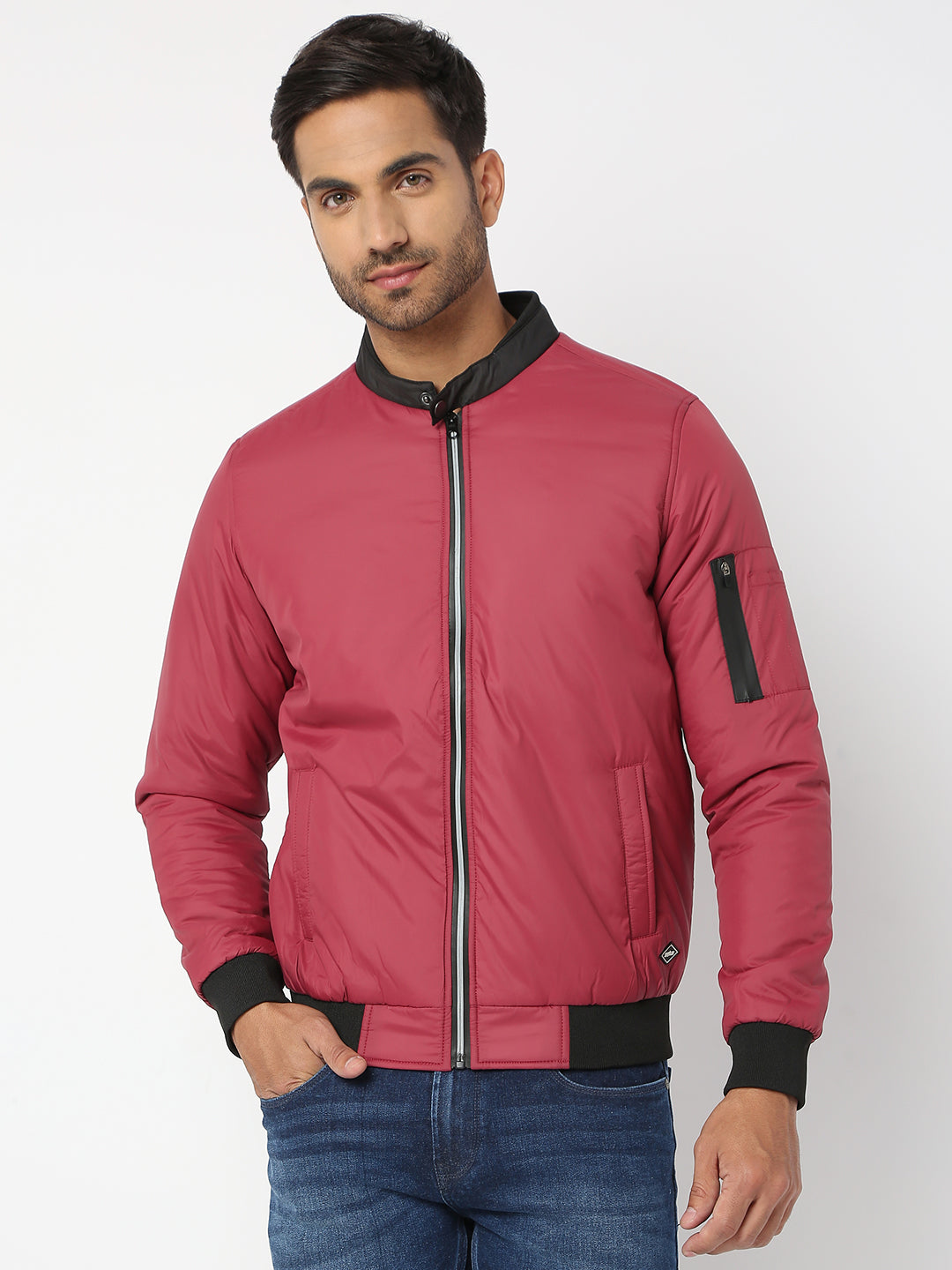 Spykar Men Maroon Nylon Regular Fit Jacket