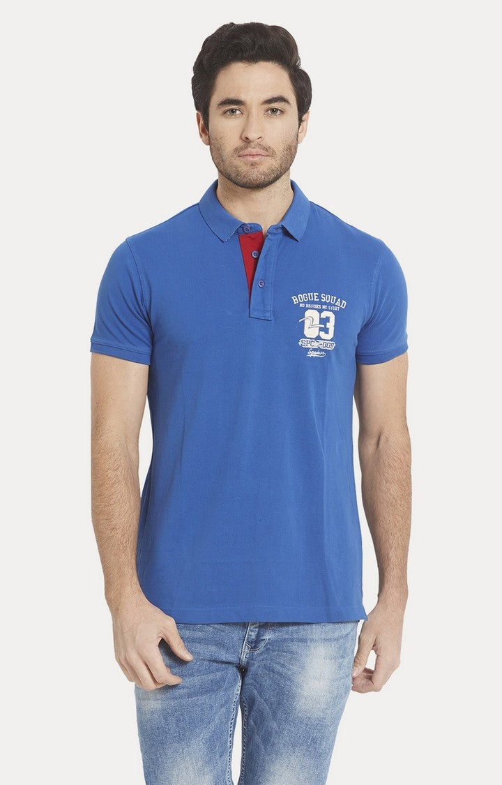 Spykar Blue Solid Slim Fit Polo T-Shirt