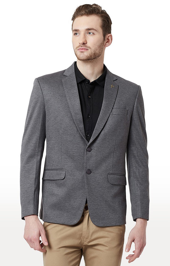 Spykar Grey Cotton Regular Fit Blazer For Men