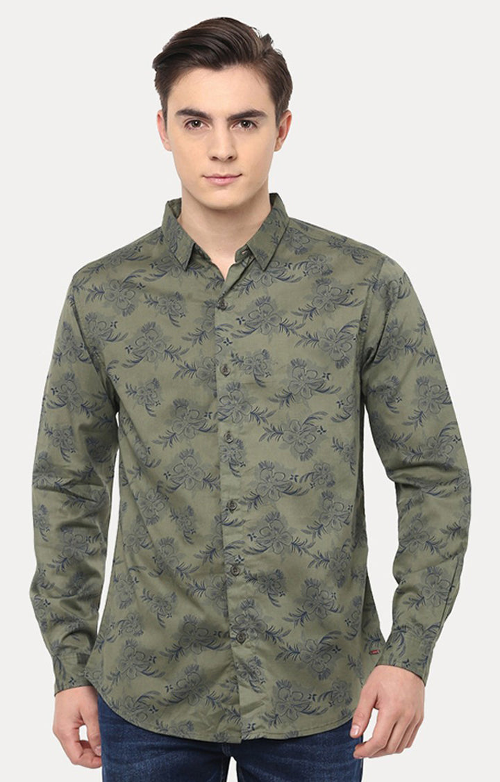 Spykar Men'S Green Cotton Printed Casual Shirts