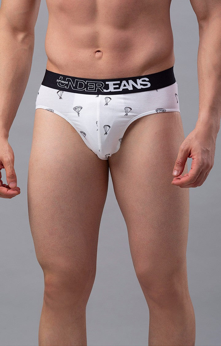 White Cotton Brief For Men Premium- Underjeans By Spykar