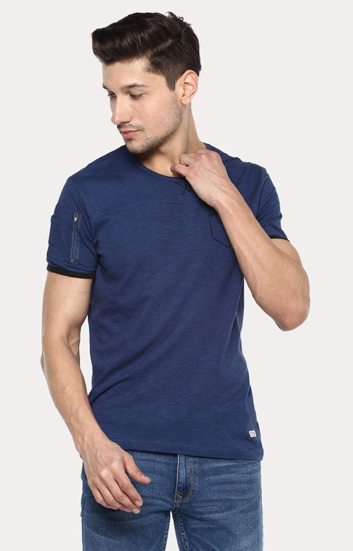 Spykar Blue Melange Slim Fit Men T-Shirts