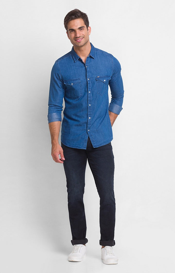 Spykar Men Blue Slim Fit Casual Shirt