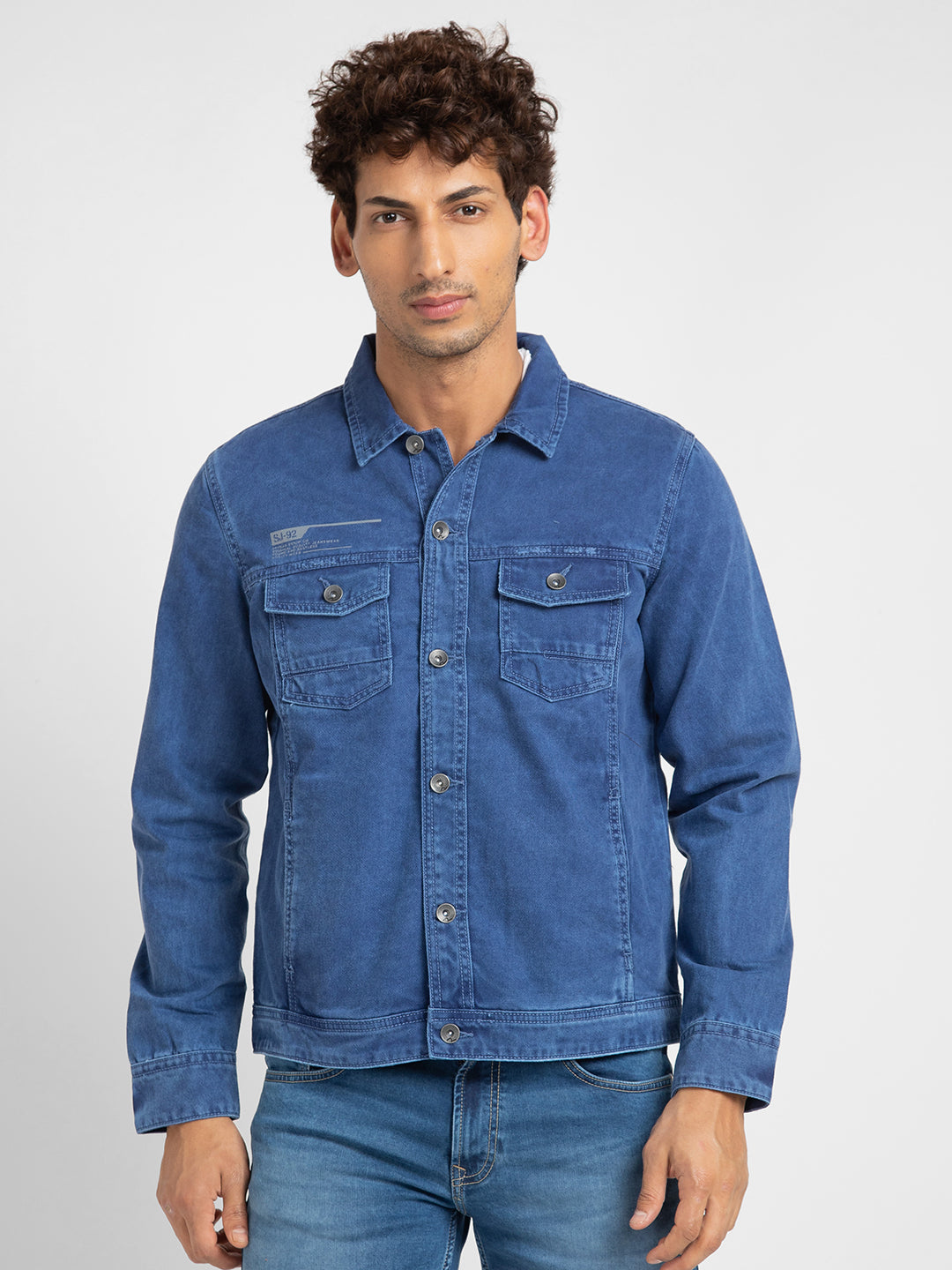 Spykar Men Blue Cotton Slim Fit Denim Jacket