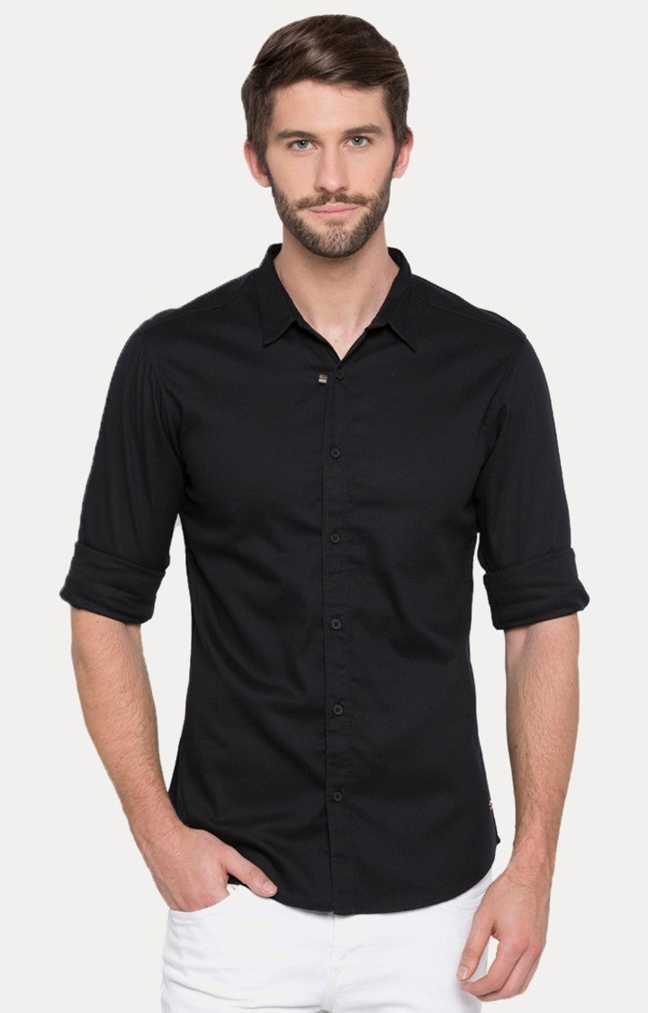 Spykar Men'S Black Cotton Solid Casual Shirts