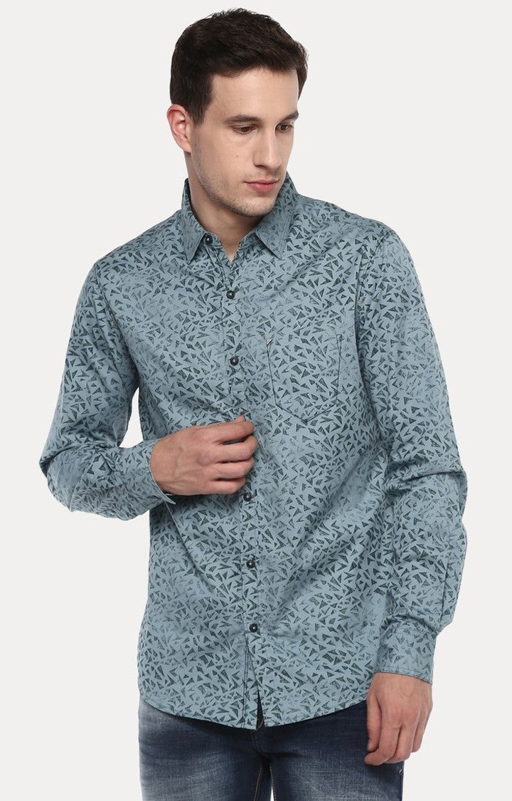 Spykar Men'S Grey Cotton Printed Casual Shirts