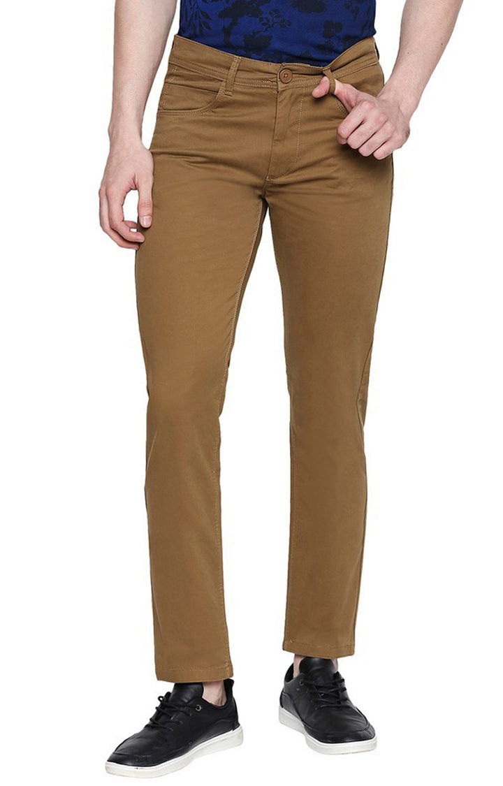 Spykar Men Brown Cotton Slim Fit Casual Trousers