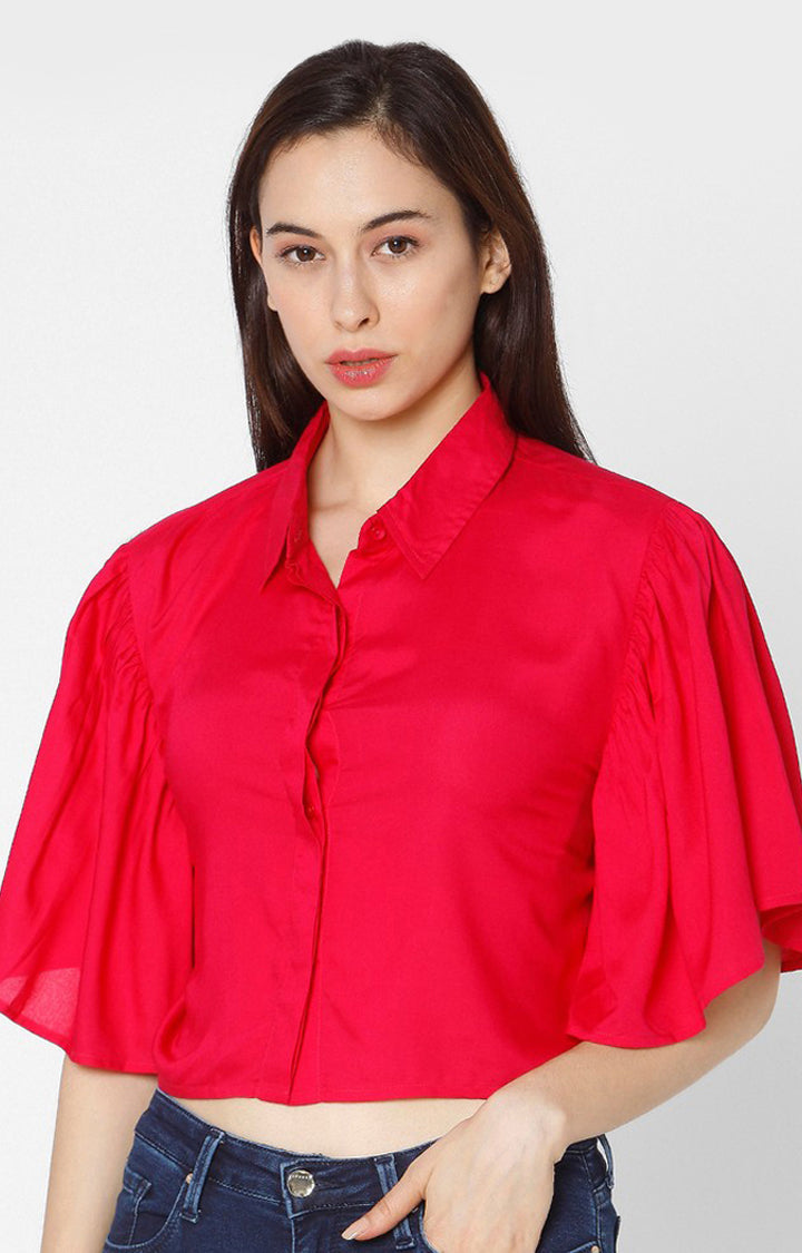 Spykar Slim Fit Fuschia Pink Cotton Women Shirt