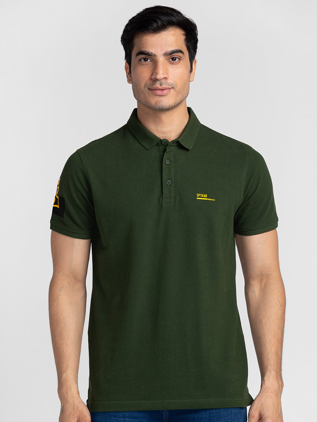 Spykar Men Rifle Green Cotton Slim Fit Polo Plain T-Shirt