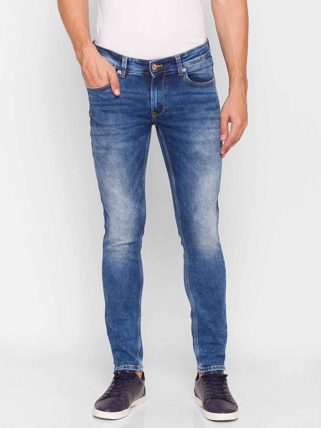 Spykar Blue Cotton Men Jeans (Super Skinny)