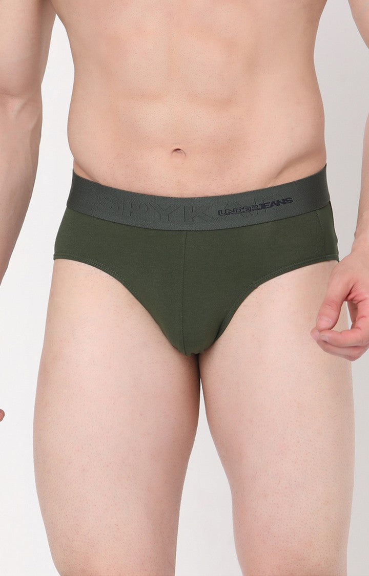 Olive Cotton Brief For Men Premium- Underjeans By Spykar