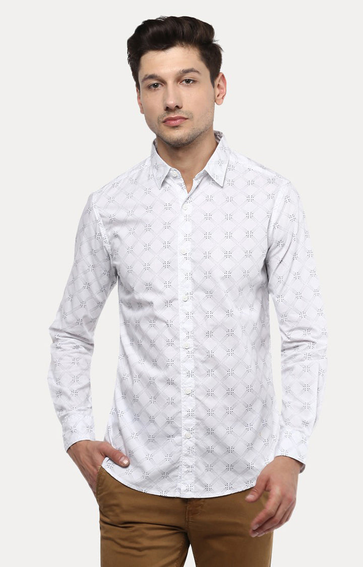 Spykar Men'S White Cotton Printed Casual Shirts