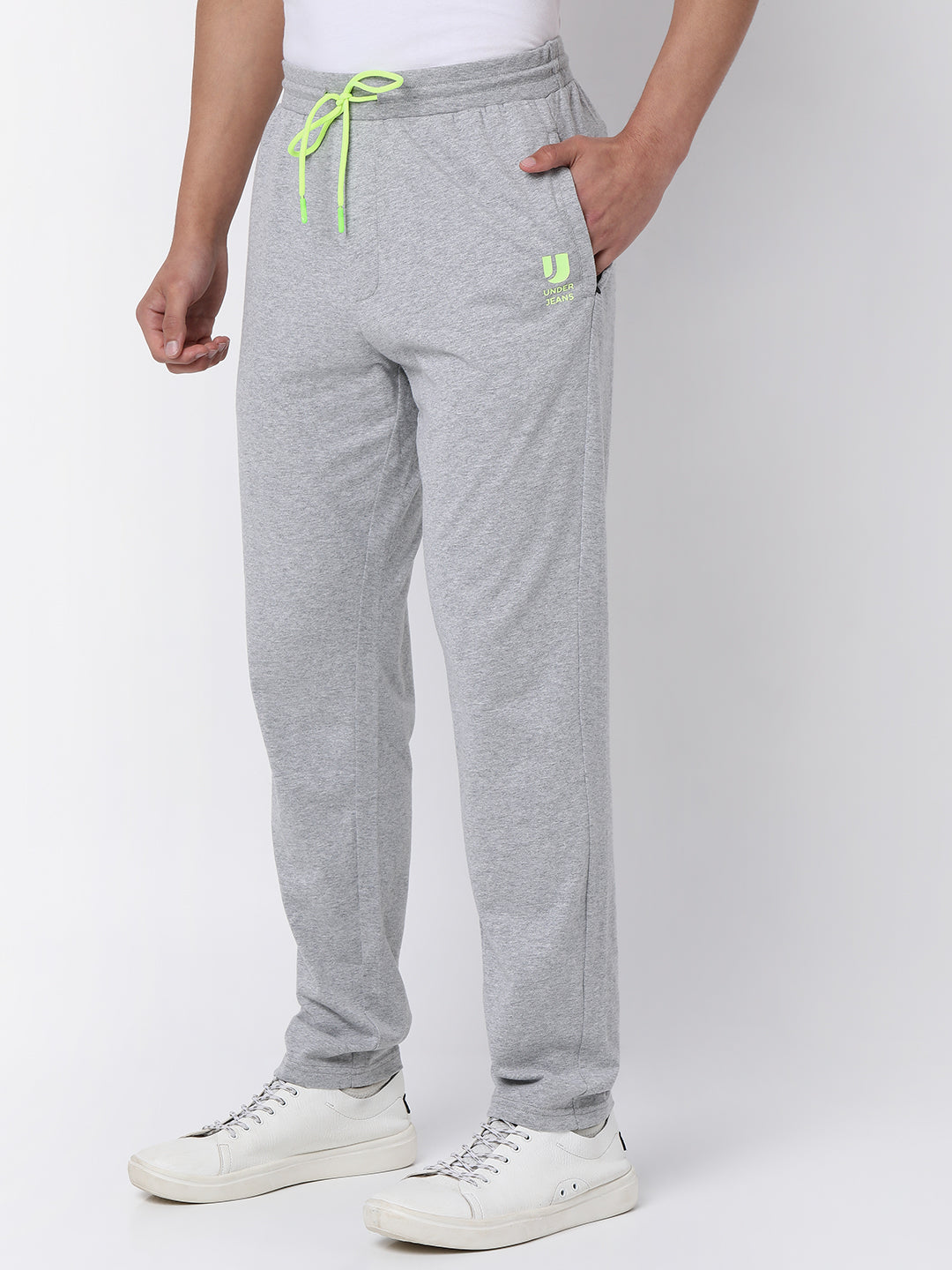 Men Premium Cotton Blend Knitted Grey Trackpant- Underjeans By Spykar