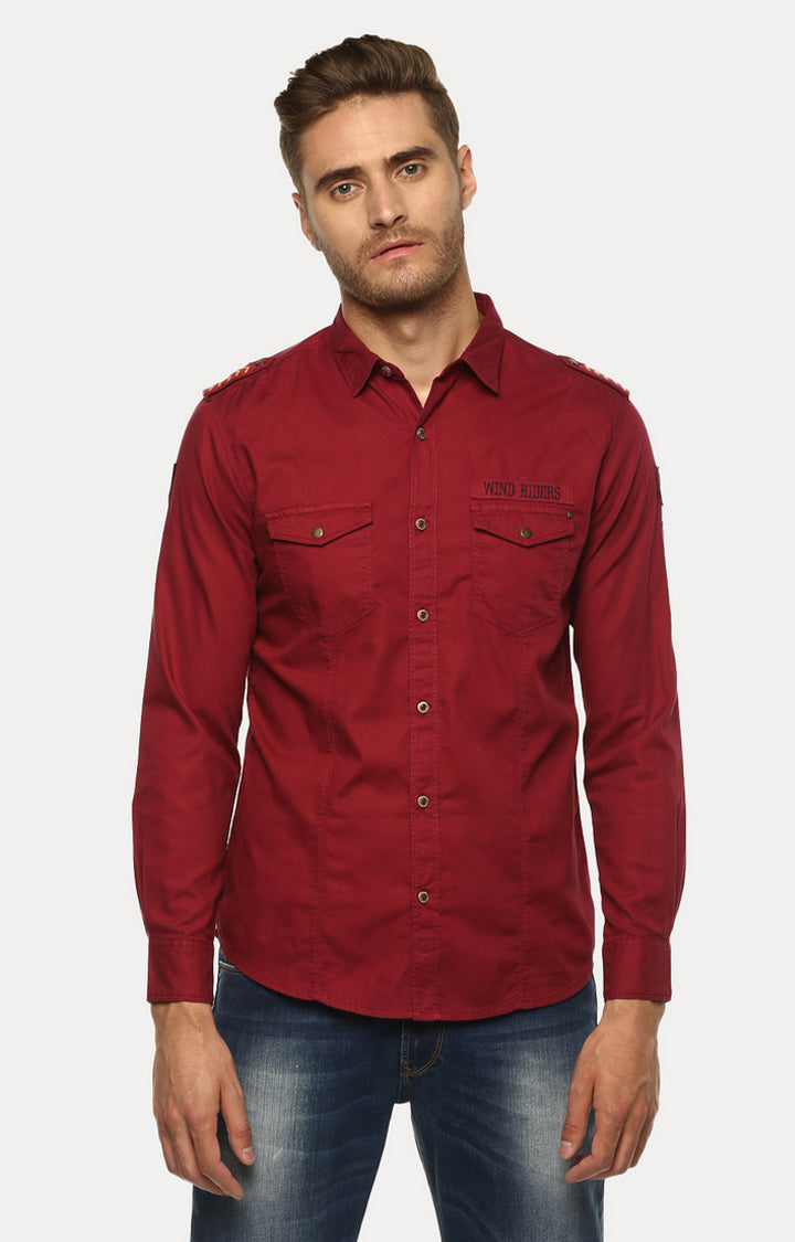 Spykar Men'S Red Cotton Solid Casual Shirts