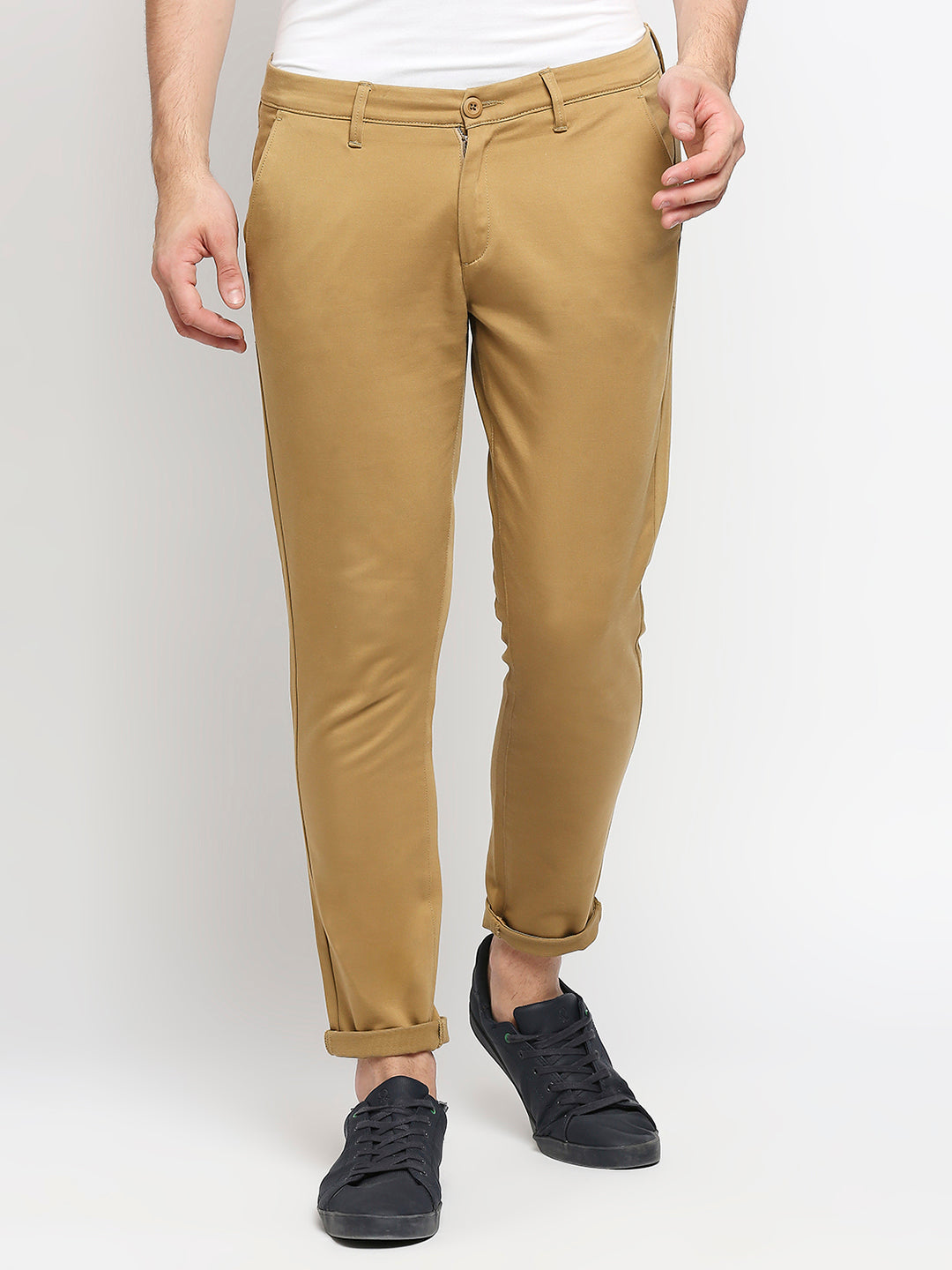 Spykar Men Yellow Cotton Slim Fit Casual Trouser