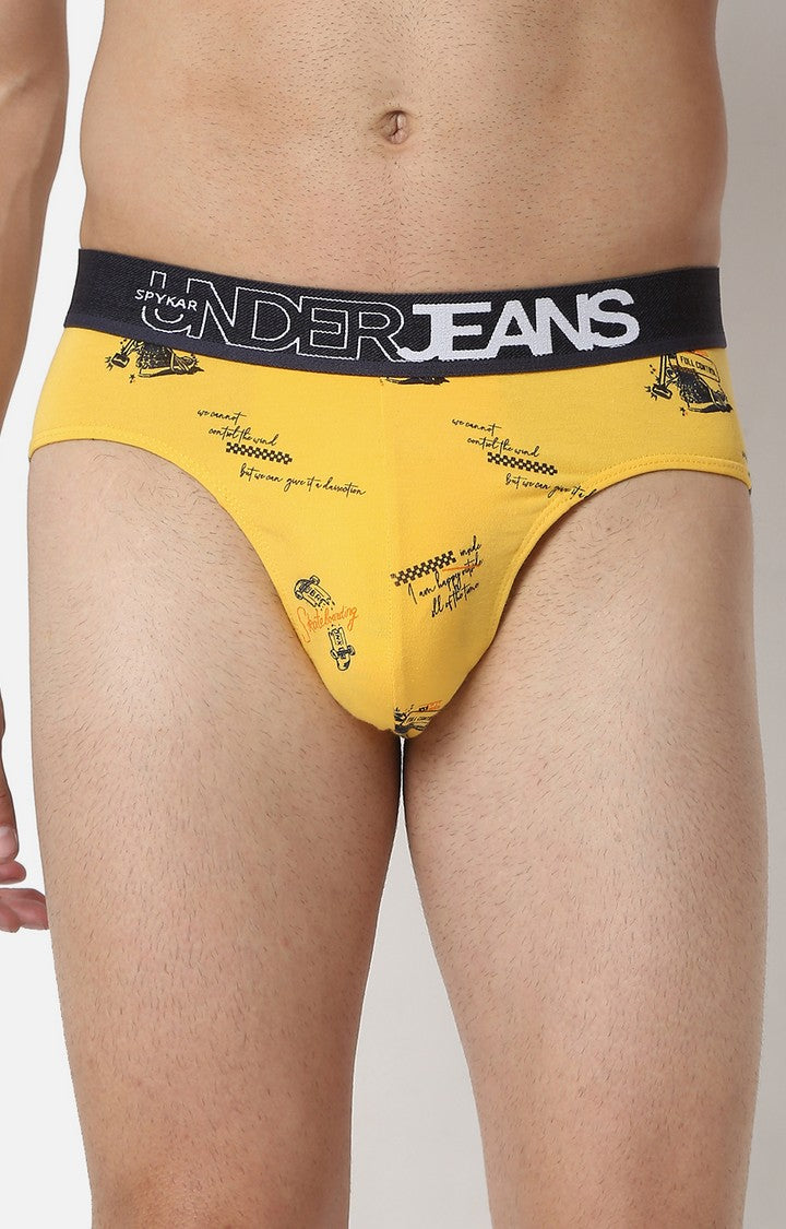 Underjeans By Spykar Men Premium Cotton Blend Yellow Brief