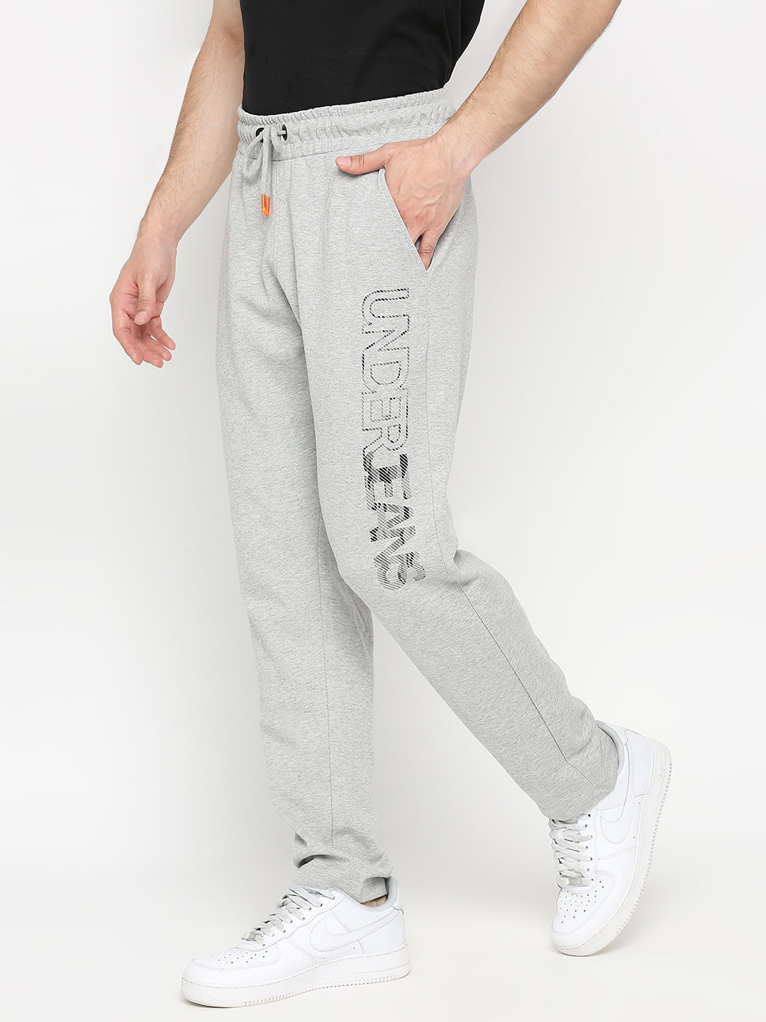 Men Premium Cotton Blend Knitted Grey Trackpant - Underjeans By Spykar