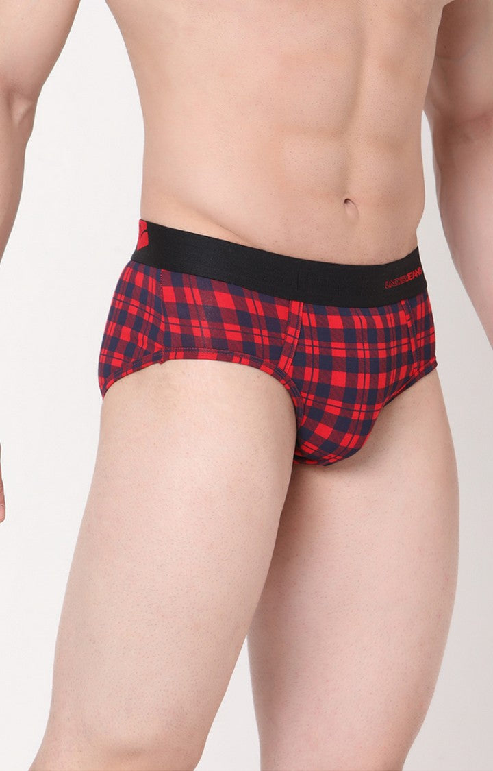 Underjeans by Spykar Men Blue Check Regular Fit Briefs (Pack of 2)