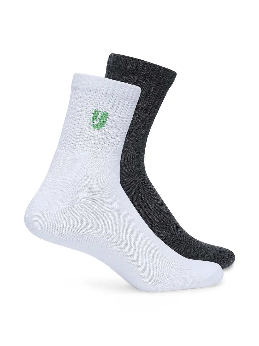 Men White & Anthra Melange Cotton Blend Ankle Length Socks - Pack Of 2 - Underjeans By Spykar