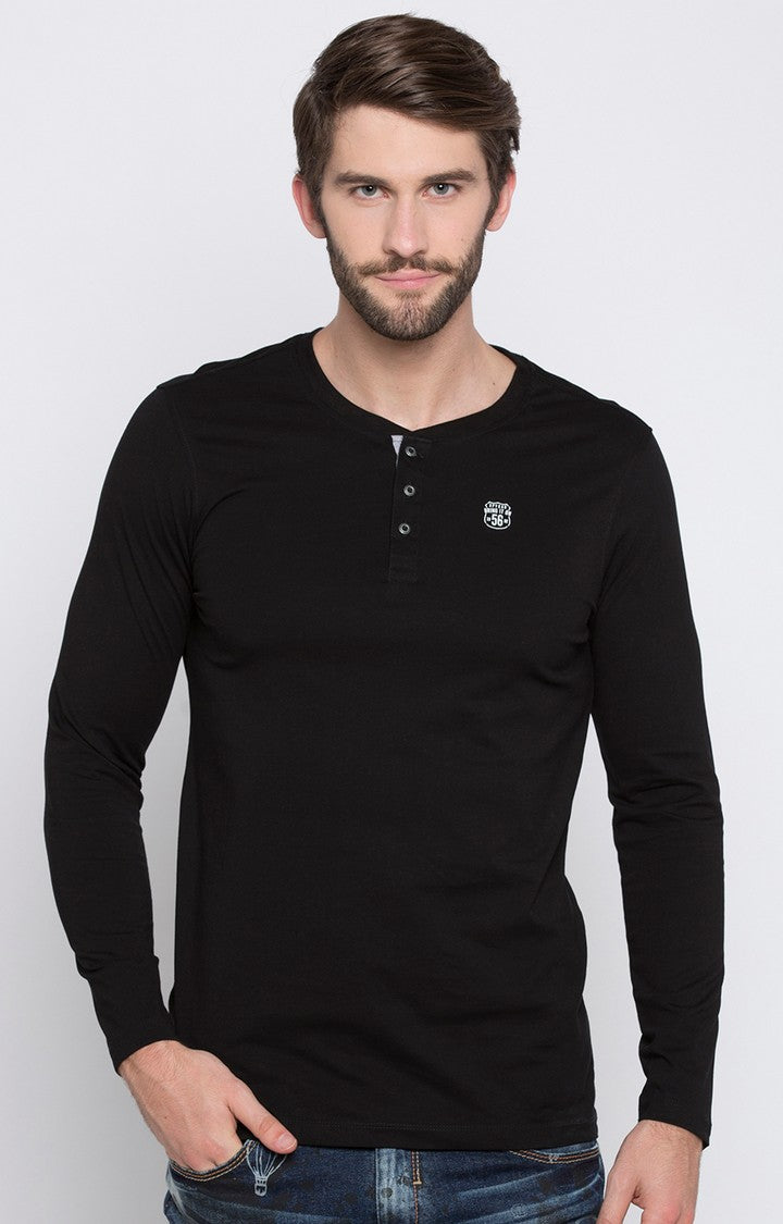 Spykar Black Solid Slim Fit Men T-Shirts