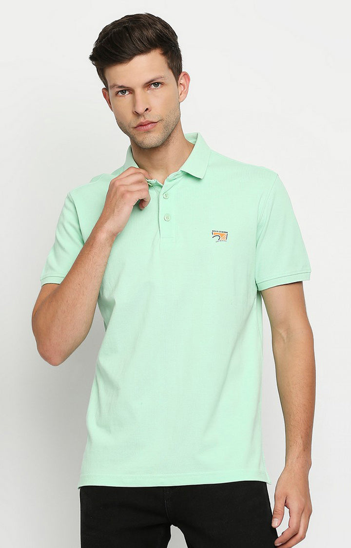 Spykar Men Green Cotton Printed Half Sleeve Polo T-Shirt