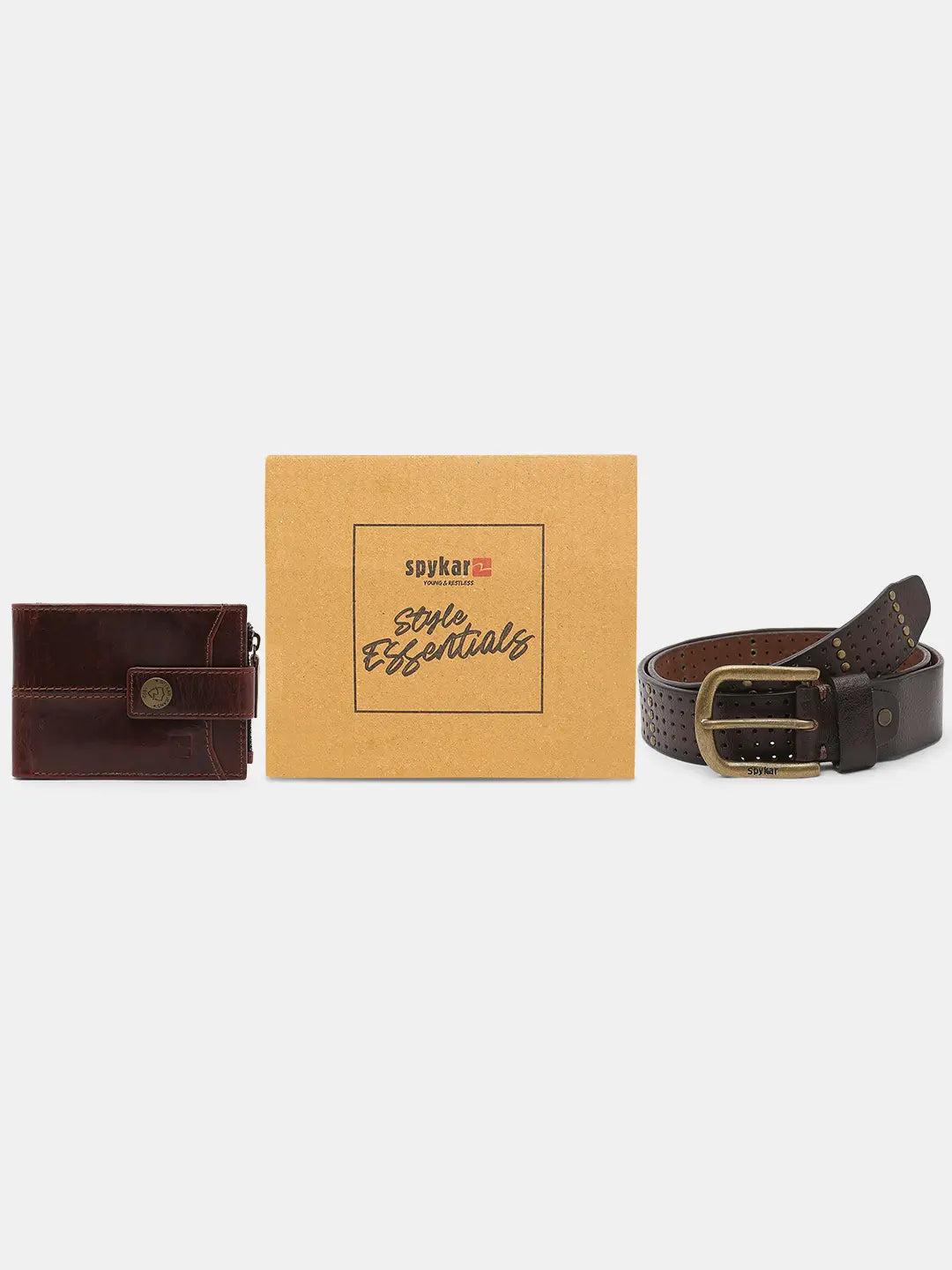 Spykar Black Leather Belt & Wallet Combo